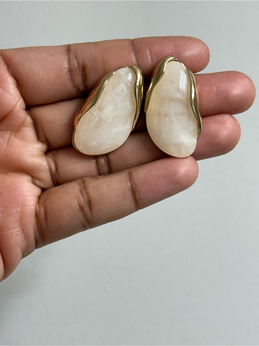 Gold-Trim Cream Stone Earrings